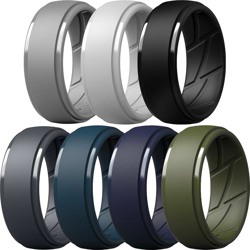 ThunderFit ThunderFit Silicone Wedding Rings for Men - (Light Grey, Dark Grey, Navy Blue, Grey, Olive Green, Dark Blue, Black, 9.5-10 (19.8mm))