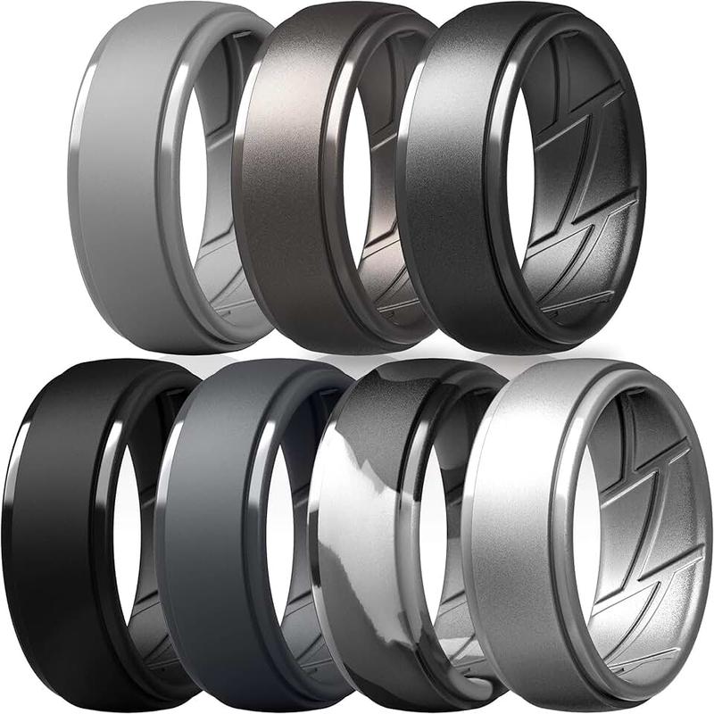ThunderFit ThunderFit Silicone Wedding Rings for Men - (Light Grey, Metallic Platinum, Brass, Black, Dark Grey, Grey Camo, Silver, 12.5-13 (22.2mm))