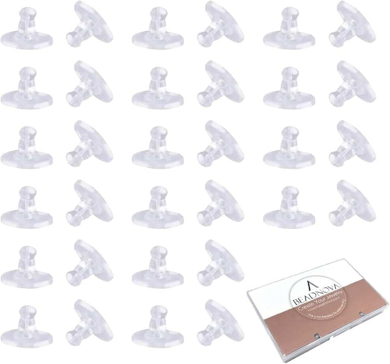 BEADNOVA BEADNOVA Earring Back Ear Locking Hypoallergenic Silicone Lifters Bullet Clutch Replacement Safety Earring Stopper with Pad for Stud Earrings (120pcs) Clear Rubber