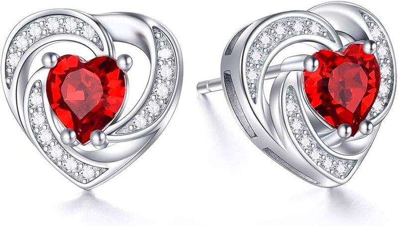AOBOCO 925 Sterling Silver Halo Heart Stud Earrings with Austrian Crystals, Anniversary Valentine's Birthday Jewelry Gifts for Women