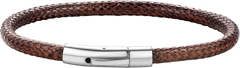 ChainsHouse Personalized Mens Leather Link Bracelet with Custom Beads, Customized DIY Waterproof Wax Rope Braided Cord Bracelet Engraved with Names for Men Women, 7-8.7 inch, with Gift Box