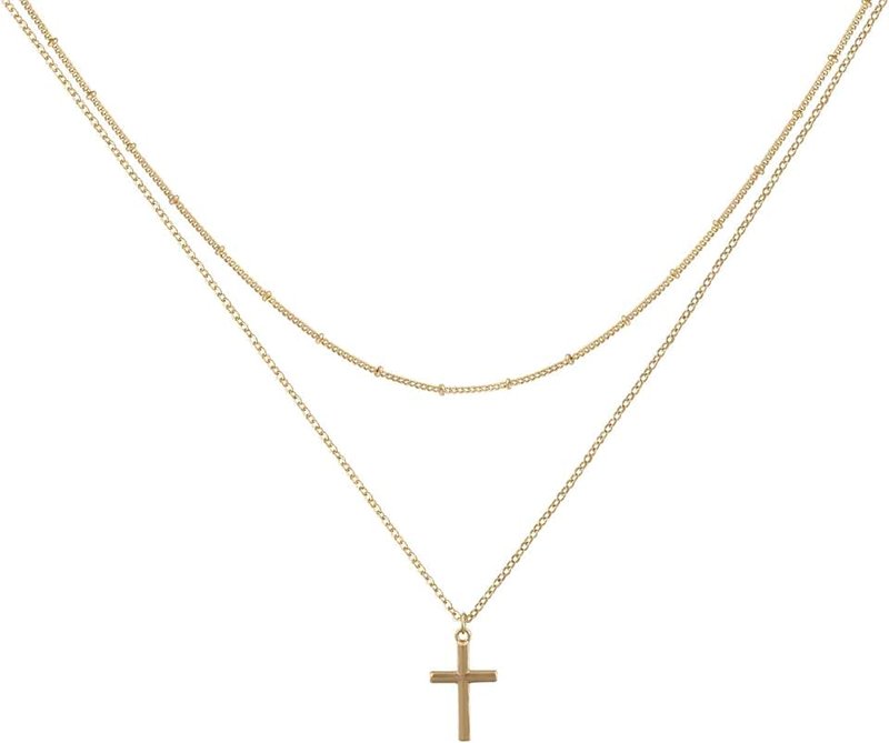 Befettly Tiny Cross Necklace, Women 14k Gold Filled Polished Faith Necklace Dainty Circle Pendant Necklace Crucifix Cute Heart Necklace