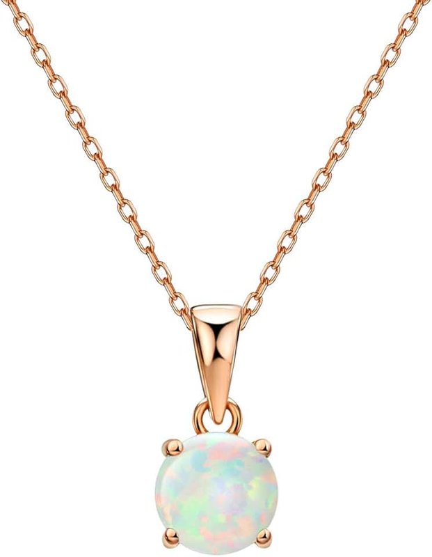 Michooyel 18K Gold Plated 4 Prongs Setting White/Green/Blue Dainty Opal Pendant Necklace 16"-18"