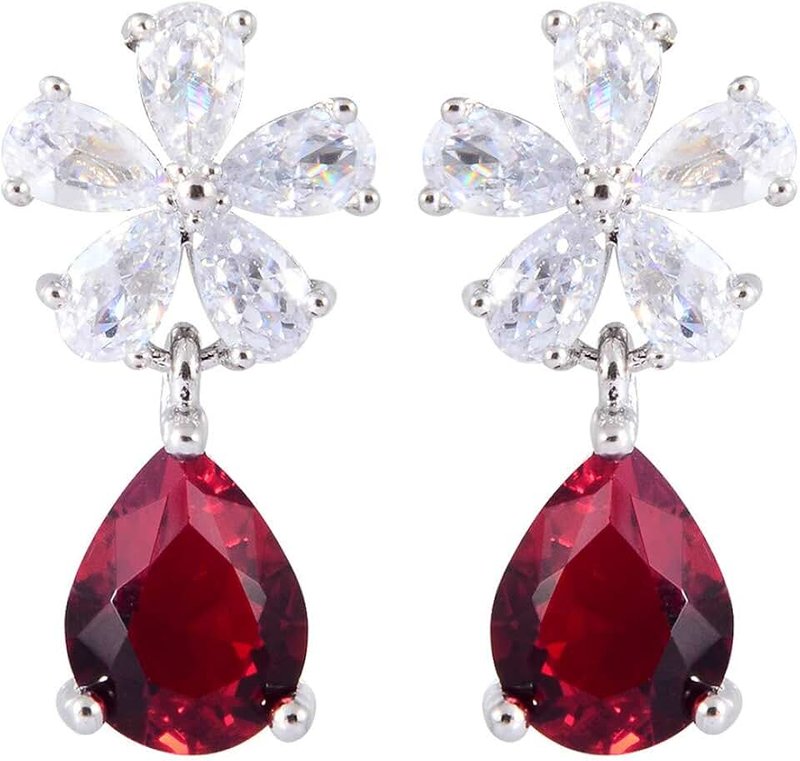 RIZILIA Dangle Drop Pierced Earrings with Pear Cut CZ [5 Colors available] in White Gold Plated, Simple Modern Elegant