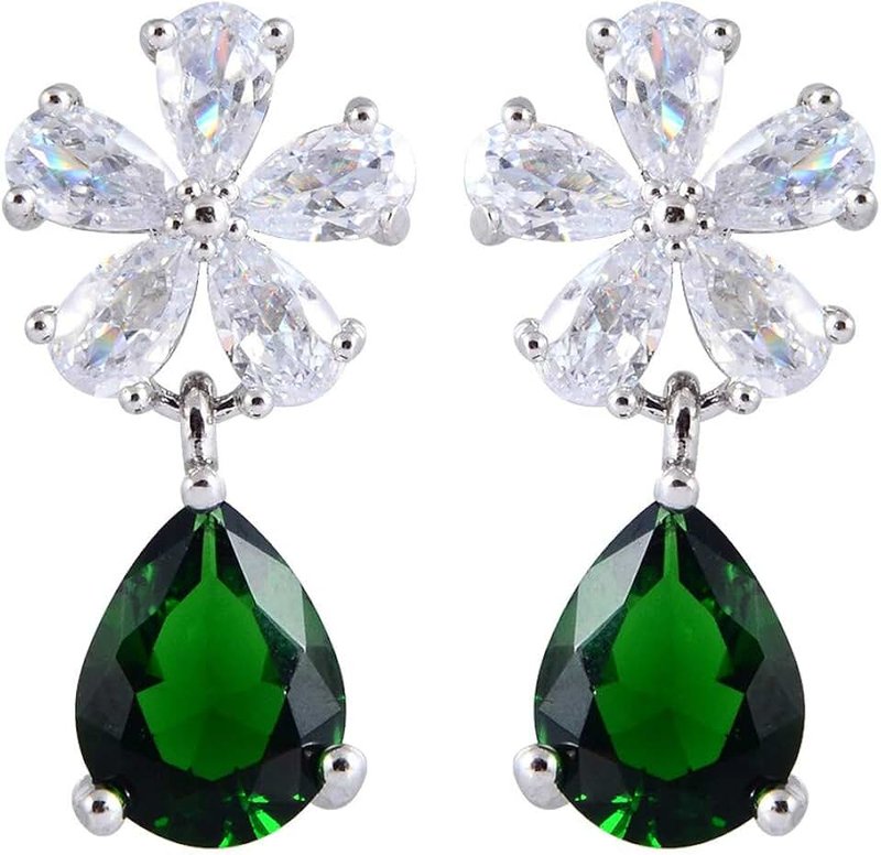 RIZILIA Dangle Drop Pierced Earrings with Pear Cut CZ [5 Colors available] in White Gold Plated, Simple Modern Elegant