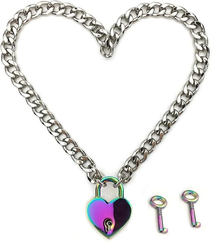 Succuba Succuba Padlock Necklace Chain Collar Choker with Two Keys and Box for Women, Men and Pet