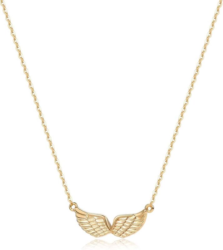 Mevecco Gold Dainty Angel Wings Necklace for Women 18K Gold Plated Guardian Angel Fashion Pendant Necklace