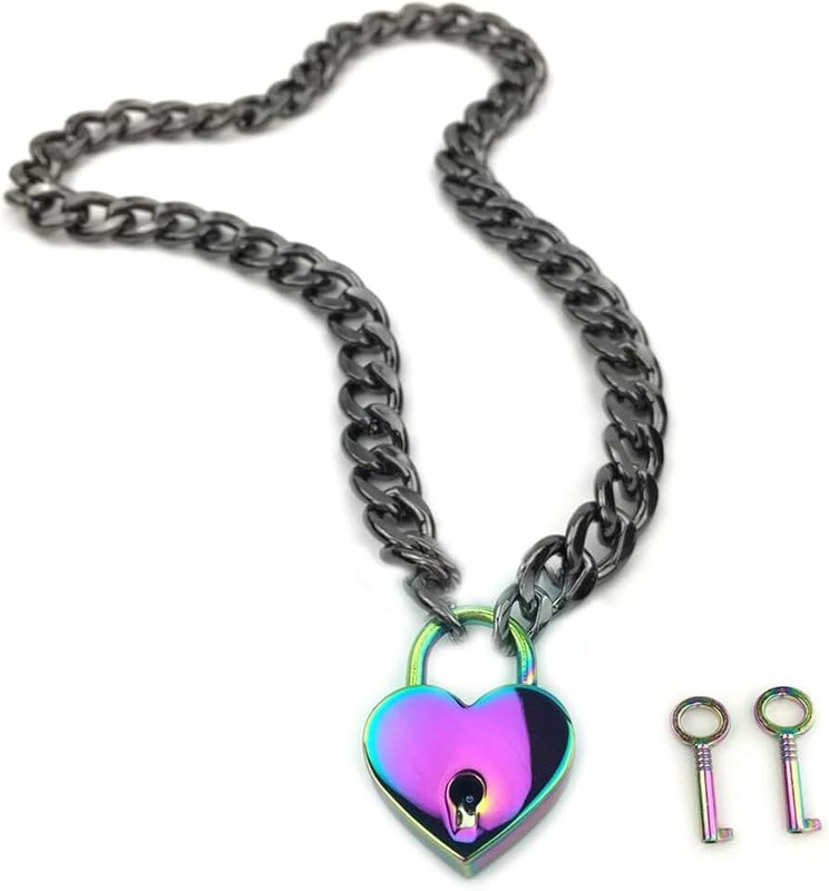 Succuba Padlock Necklace Chain Collar Choker with Two Keys and Box for Women, Men and Pet