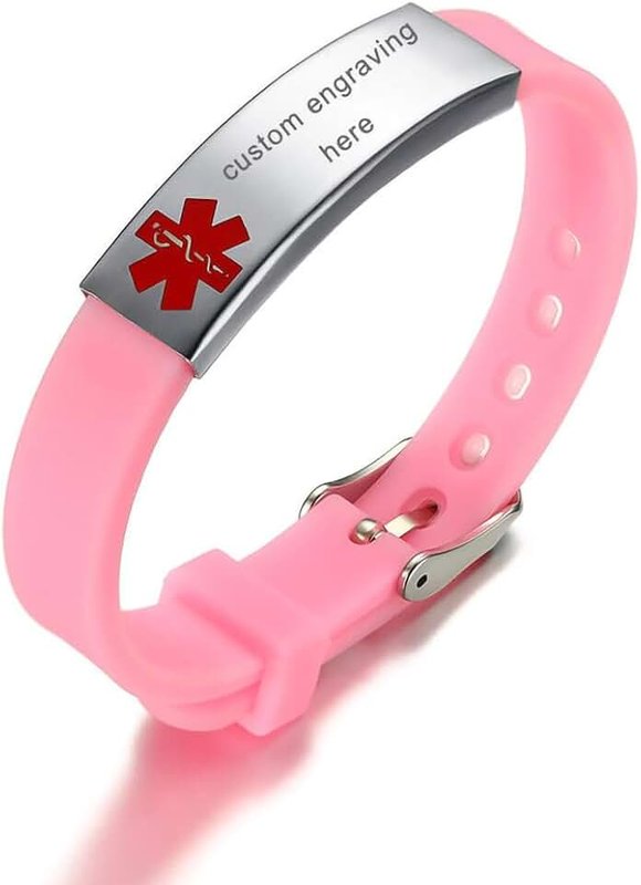 HEABY HEABY Medical Alert Bracelet Pink Free Custom Engraving Personalized Gift Adjustable Wristband for Men Women Kid
