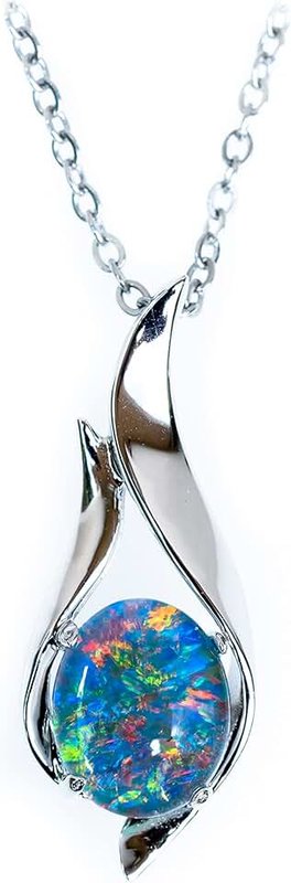Opal Gallery Australian Black Opal Triplet OR Solid Australian White Opal - Fire Opal - 11x8 mm Genuine Australian Opal Necklace Pendant in Sterling Silver Gold Plated Women's Jewelry