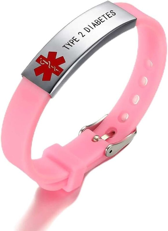 HEABY Medical Alert ID Bracelet Laser Engraved Type 2 Diabetes Adjustable Wristband for Men Women Kid Emergency First Aid