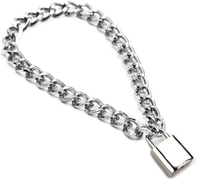 Succuba Heart Padlock Necklace Metal chain Collar Choker Necklace with Lock and Key for Women and Men 16 In