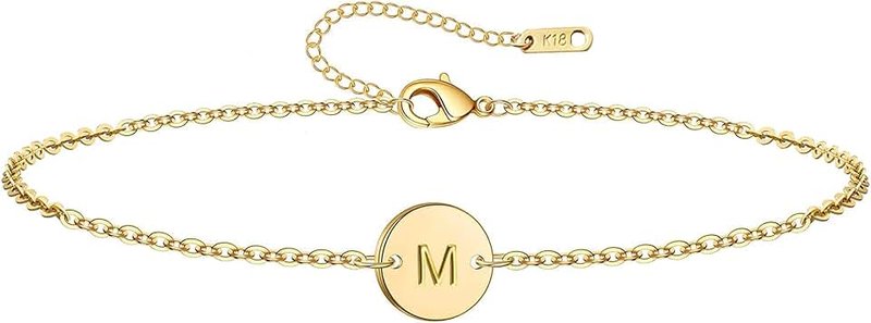 Ovian Initial Charm Bracelet for Women 18K Gold Plated stainless steel Coin Disc Engraved Letter Bracelet Personalized Monogram Name Bracelet