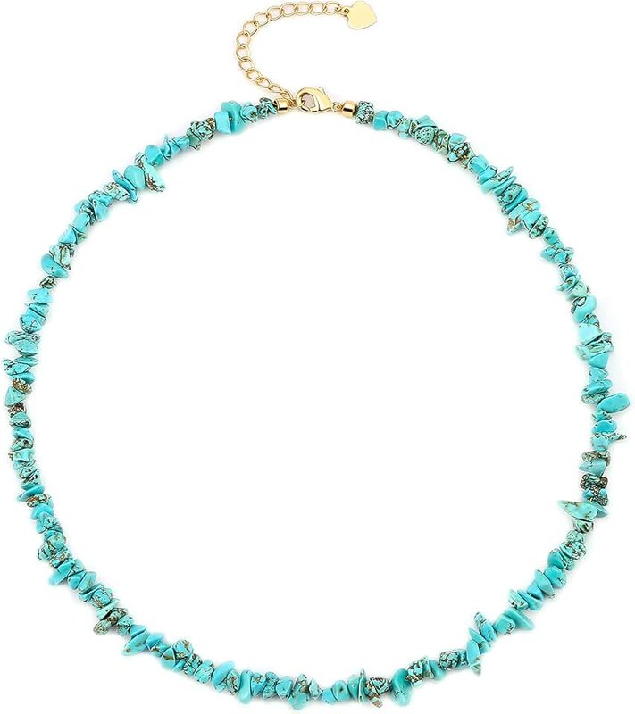 PEARLADA Boho Stone Beaded Choker, Chakra Turquoise Tiger Eye Malachite Necklace Adjusatble Jewelry
