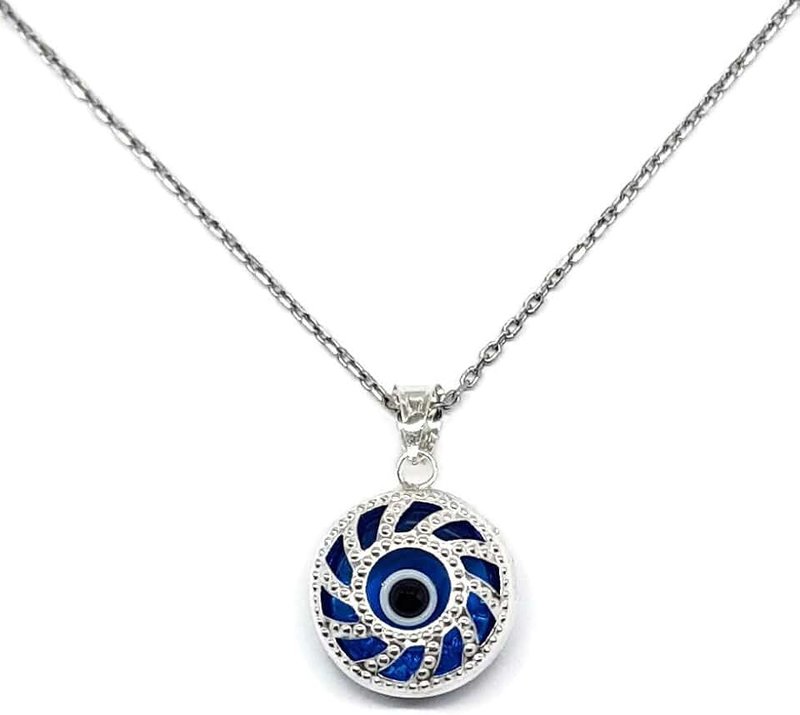 MYSTIC JEWELS By Dalia - 925 Sterling Silver Pendant with Glass Evil Eye and Adjustable Chain Necklace
