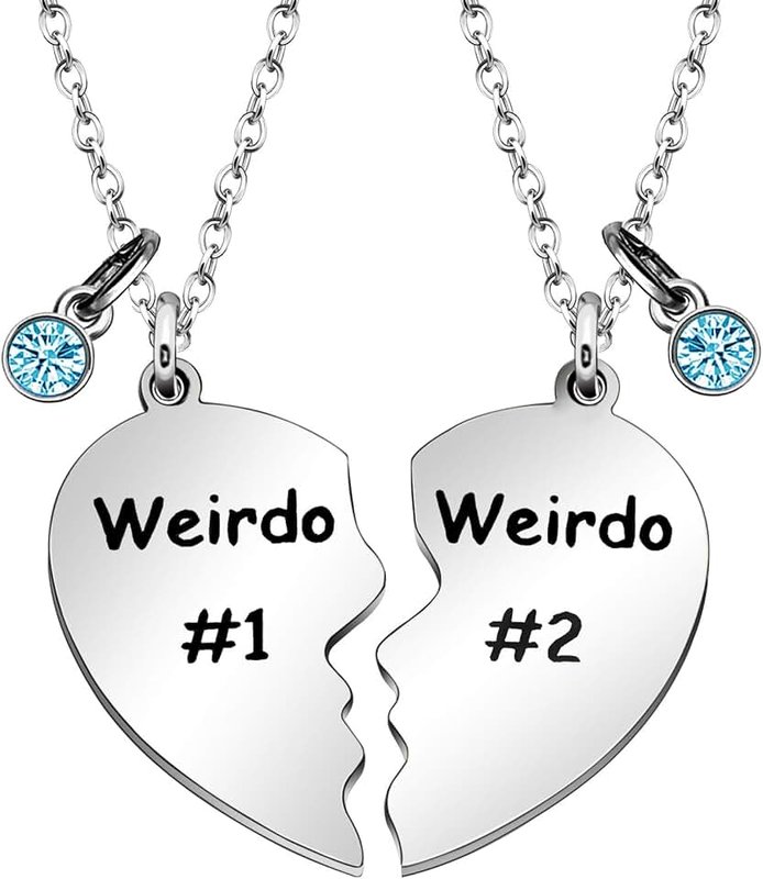 Maxforever Friendship Gift, Weirdo 1 Weirdo 2 Split Heart Pendant Necklaces BFF Gift for Best Friend