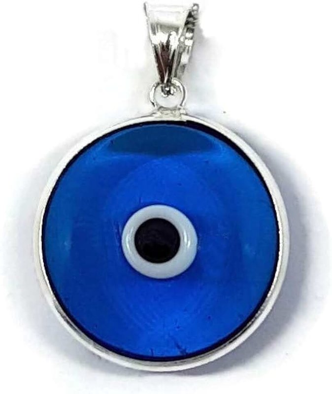 MYSTIC JEWELS by Dalia - Glass Evil Eye Pendant for Good Luck - 925 Sterling Silver - Diameter of Pendant 0,6 inches