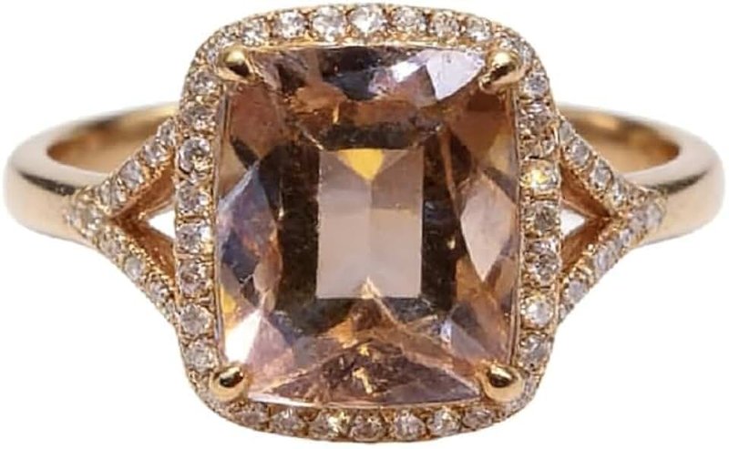DUANMEINAD Duan Women's 18K Rose Gold Filled Morganite Pink Gemstone Cut 5ct Cubic Zirconia Ring Promise Aura Single Stone Engagement Champagne Ring Size 6-10 (US Code 10)