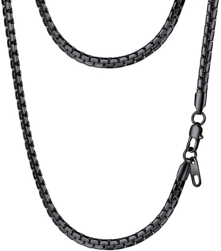 PROSTEEL Stylish Stainless Steel Flat Box Chain Necklace, Silver/Gold/Black Tone, Nickel-Free, Hypoallergenic Jewelry, 14”-30”, Come Gift Box