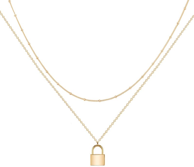 Mevecco Layered Heart Necklace Pendant Handmade 18k Gold Plated Dainty Gold Choker Arrow Bar Layering Long Necklace for Women