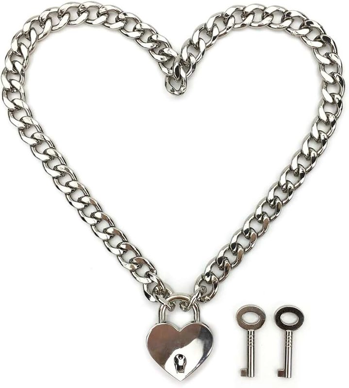 Succuba Padlock Necklace Chain Collar Choker with Two Keys and Box for Women, Men and Pet