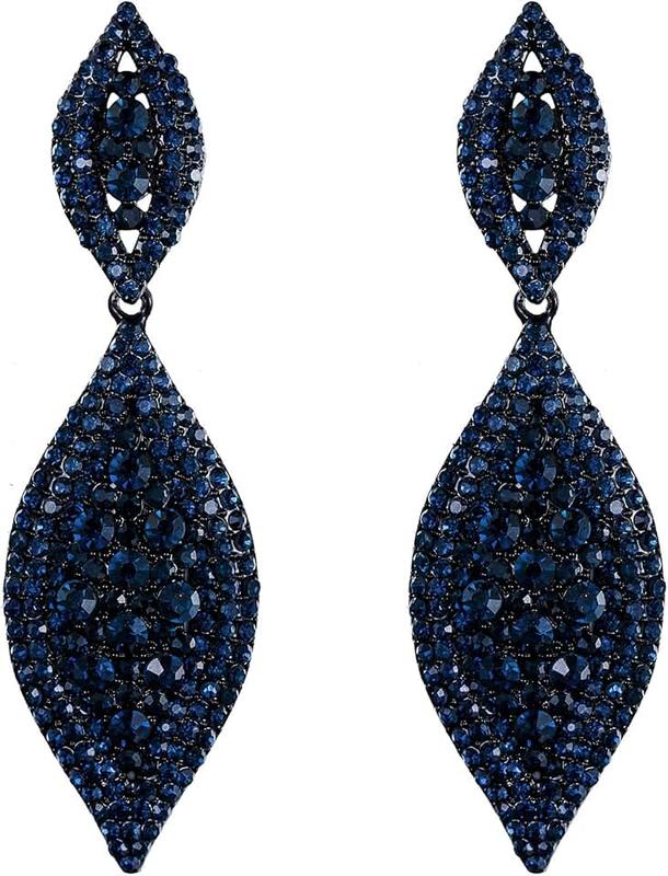 Flyonce Women's Rhinestone Crystal Wedding Bridal 2 Leaf Drop Dangle Chandelier Earrings