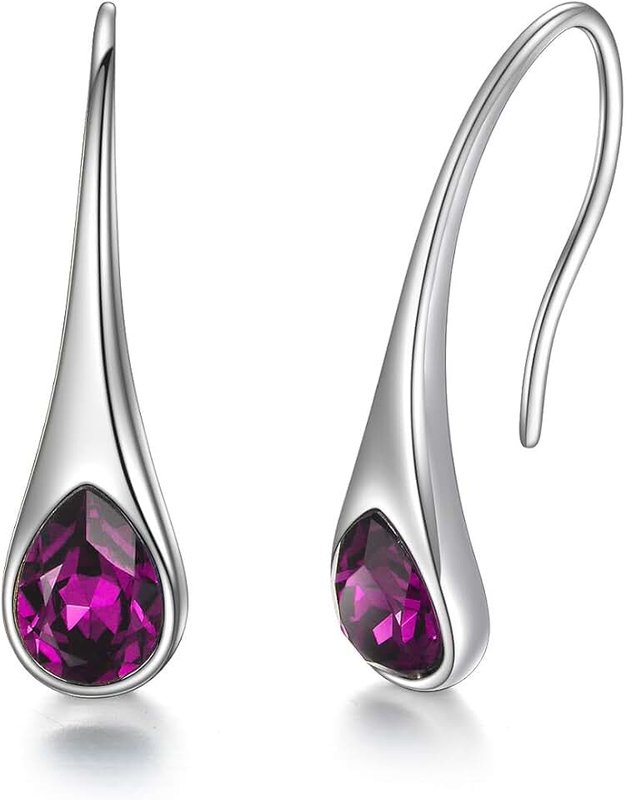 AOBOCO 925 Sterling Silver Small Pear-Shaped Modern Style Hook Earrings for Women with Crystals from Austria