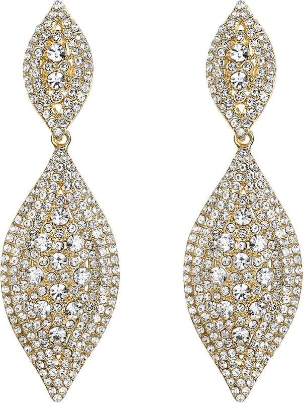 Flyonce Women's Rhinestone Crystal Wedding Bridal 2 Leaf Drop Dangle Chandelier Earrings