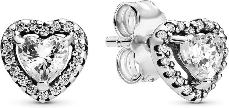 PANDORA Timeless Women's Sterling Silver Elevated Heart Cubic Zirconia Stud Earrings