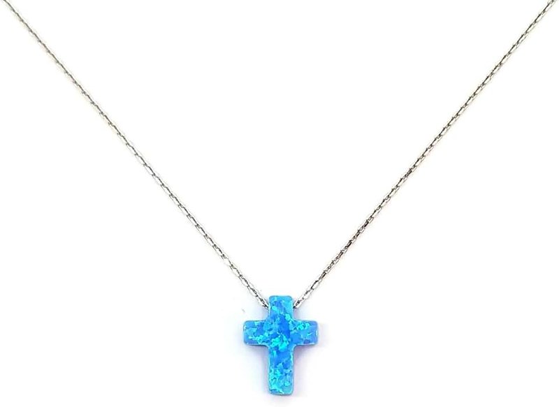 MYSTIC JEWELS By Dalia 925 Sterling Silver Synthetic Opal Cross Pendant Necklace Length 40cm+5cm Adjustable