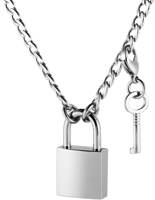 HZMAN Lover Heart Padlock Necklace Padlock Collar Choker for Men Women with Lock and Key 24 Inch