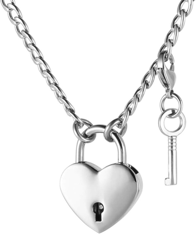 HZMAN Lover Heart Padlock Necklace Padlock Collar Choker for Men Women with Lock and Key 24 Inch