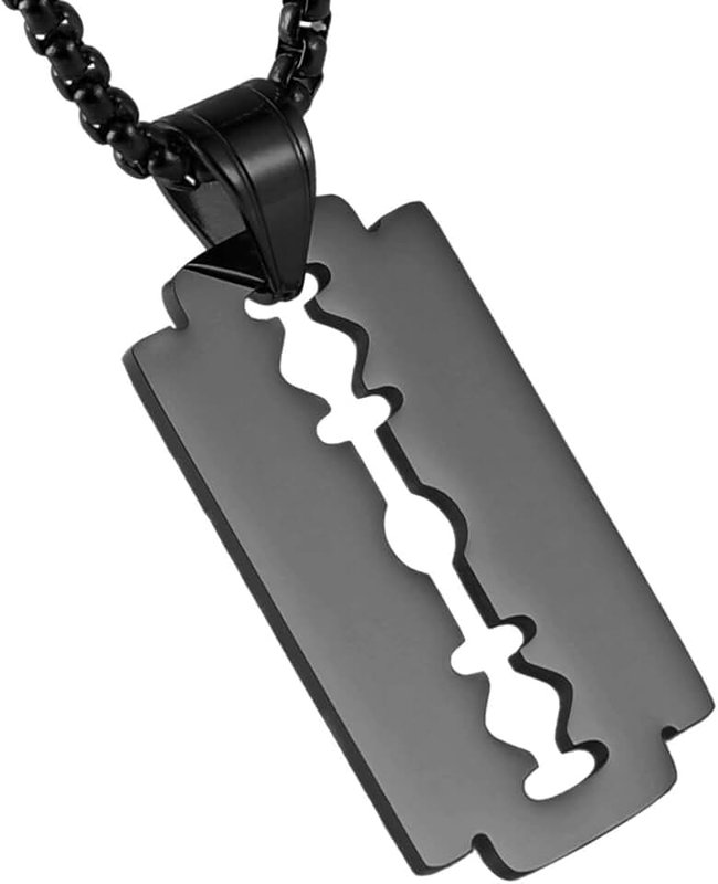 HZMAN Mens Stainless Steel Razor Blade Model Hip Hop Dog Tag Pendant Necklace