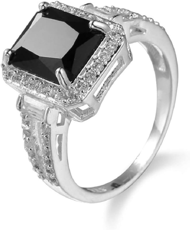 KOICCVQQ KOICCVQQ Women Fashion Jewelry 925 Sterling Silver Black Onyx Wedding Engagement Ring Size 6-10, US 10, Metal,Silver, Onyx