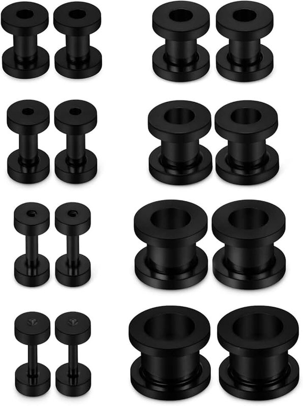 Lcolyoli Screw Fit Ear Gauges Kit Surgical Steel Tunnel Expander Earrings Earlobe Plugs Stretching Body Piercing Jewelry Set for Women Men 14G-00G 8 Pairs