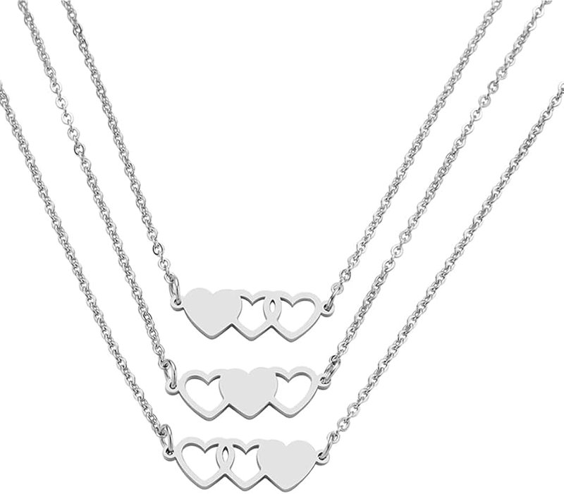 JINGMARUO 3 Sisters Bracelets Best Friends Necklace for 3 Set of 3 Heart Bracelets 3 BFF 3 Bestie Long Distance Friendship Gift