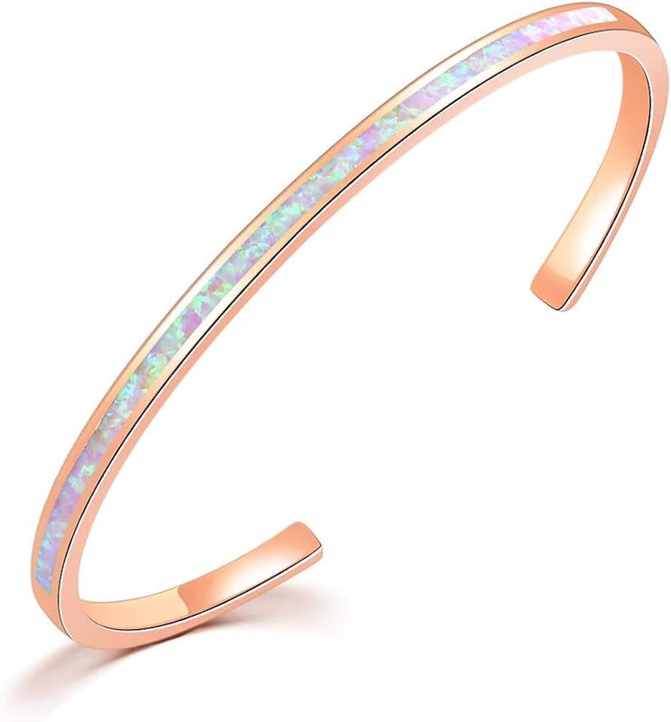 CiNily Womens Cuff Bracelet,Opal Bangle Bracelets Gold Plated Hypoallergenic Ladies Gemstone Open Cuff Bangle Bracelet