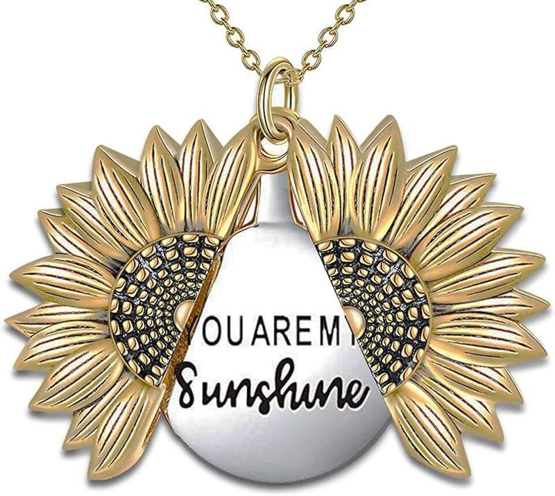 MyLittleSunflower You are My Sunshine Necklace - Sunflower Necklace Locket with Engraved Hidden Message Pendant for Women, Mother, Daughter