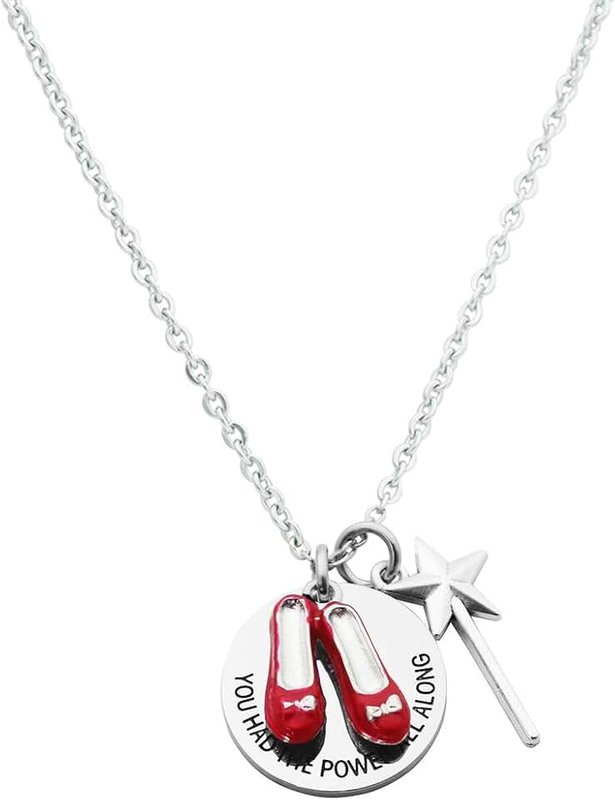 Eilygen Inspirational Gift Wizard of Oz Necklace You had the Power all Along Ruby Red Slippers Pendant Necklace Gift for Her