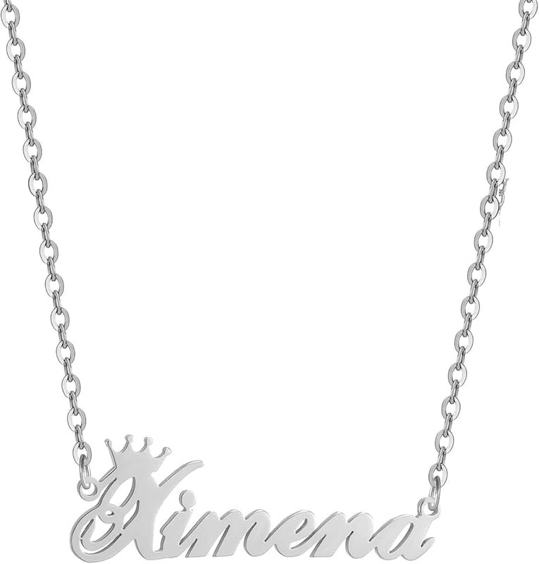 SKQIR Custom Silver Name Necklace Personalized for Women, Customized Chains Name Pendants Necklaces Personalized Name Necklace with Crown for Women Girl Gift