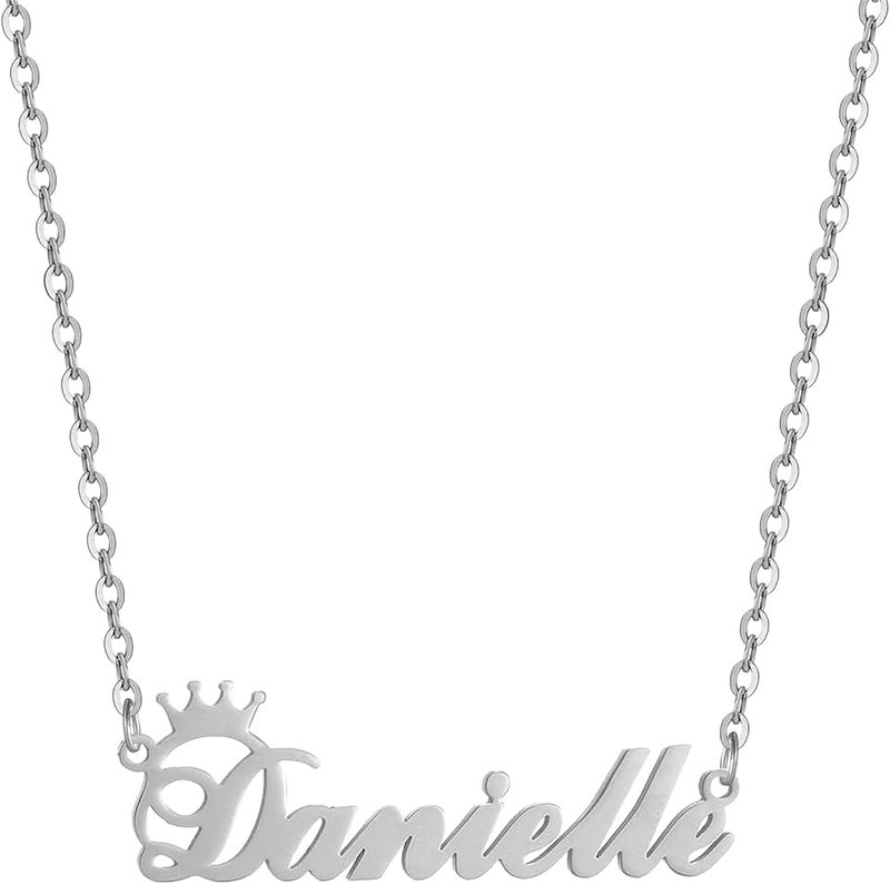SKQIR Custom Silver Name Necklace Personalized for Women, Customized Chains Name Pendants Necklaces Personalized Name Necklace with Crown for Women Girl Gift
