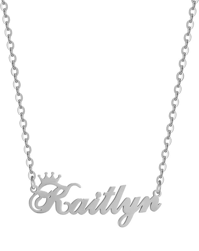 SKQIR Custom Silver Name Necklace Personalized for Women, Customized Chains Name Pendants Necklaces Personalized Name Necklace with Crown for Women Girl Gift