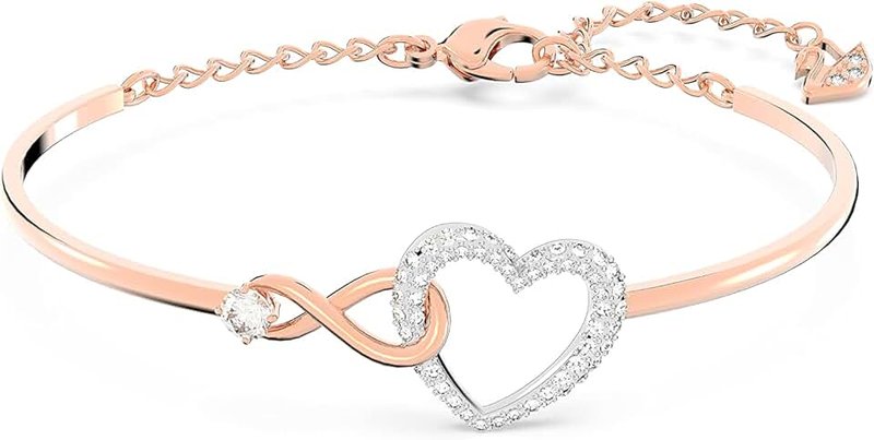 Swarovski Hyperbola Bangle and Bracelet Collection, Infinity, Twist and Heart Shapes, White Crystals in a Mixed Metal, Rhodium or Rose Gold-Tone Plated Setting