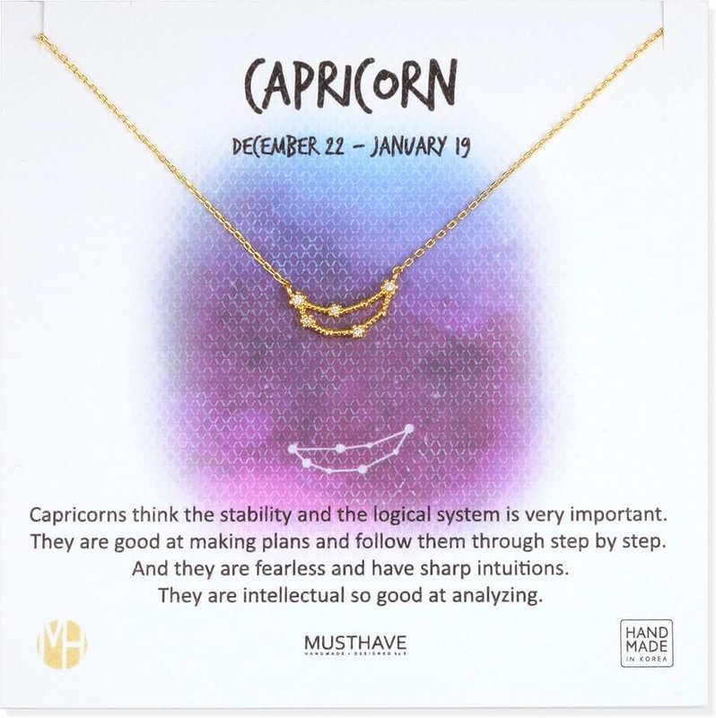 MUSTHAVE Zodiac 18K Gold Plated CZ Necklace with Message Card, Yellow Gold Color, Anchor Chain, Best Gift Necklace, Size 16 inch + 2 inch Extender, Zodiac Pendant, Constellation, Gift Card