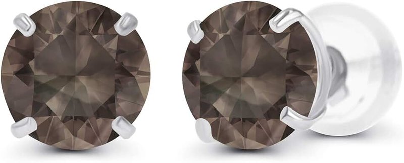 DECADENCE Solid 14K Yellow, White or Rose Gold 4mm Round Genuine Gemstone Birthstone Prong Set Stud Earrings For Women and Girls