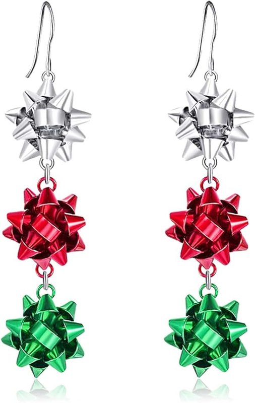 QOCAOFIG Christmas Earrings for Women Girls, Cute Christmas Tree Gift Bow Dangle Earrings Holiday Party Drop Stud Earrings