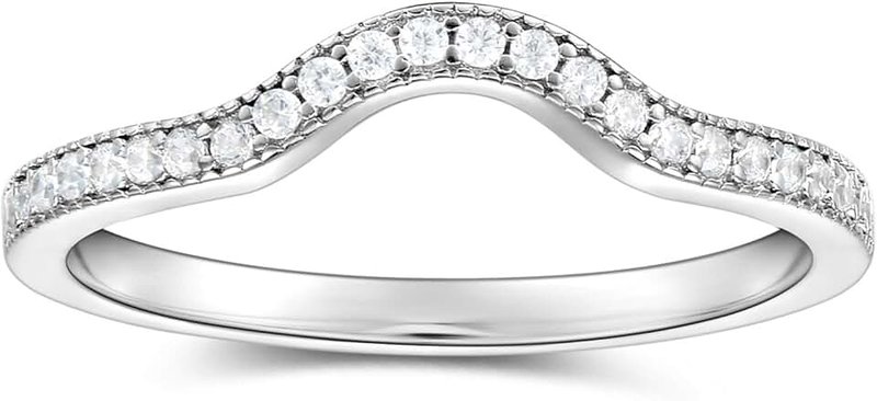 Espere Sterling Silver Curved Wedding Band Ring Enhancer Pave Arched Rings