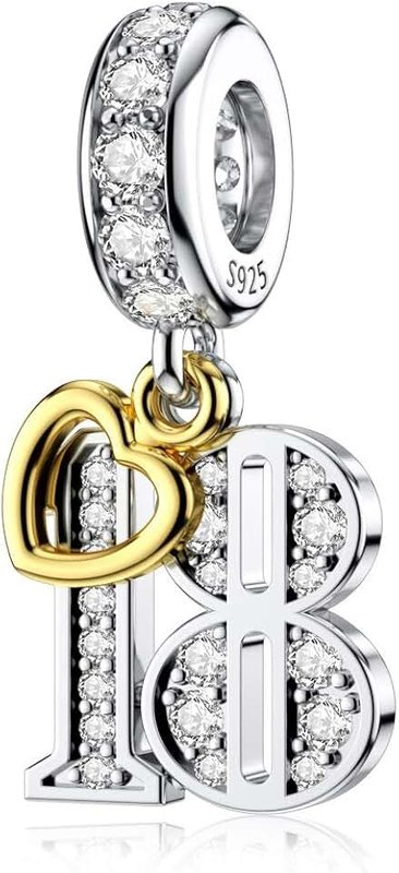 DALARAN Sterling Silver Charms for Pandora 16 18 21st 30th 40th 50th 60th Birthday Charm with Gold Heart