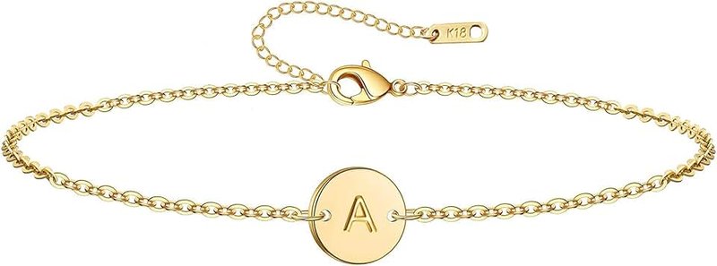Ovian Initial Charm Bracelet for Women 18K Gold Plated stainless steel Coin Disc Engraved Letter Bracelet Personalized Monogram Name Bracelet