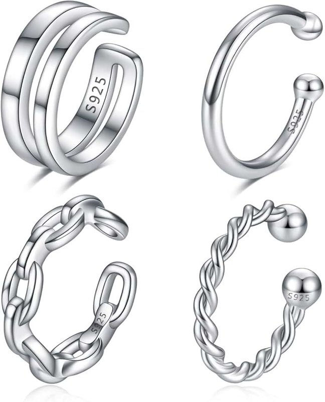 CHIC & ARTSY Cuff Earrings 925 Sterling Silver Non-Piercing Fake Helix Cartilage Ear Cuff Earrings Various Styles Fine Jewelry for Women Man